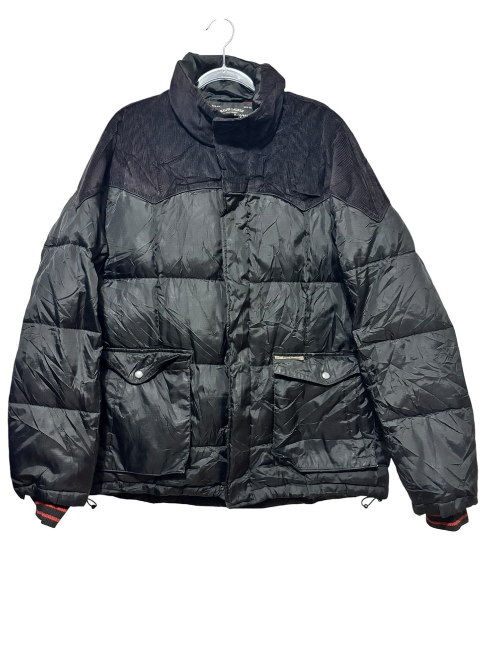 Vintage Polo Jeans Co Ralph Lauren Down Puffer Jacket Black Corduroy Y2K